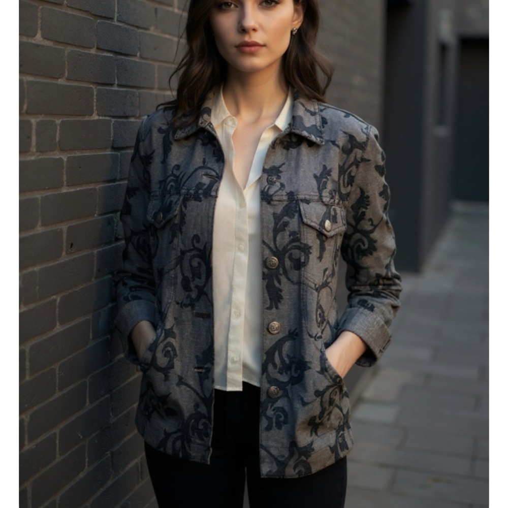 CHICO’S Design Silver Jacquard Jacket
